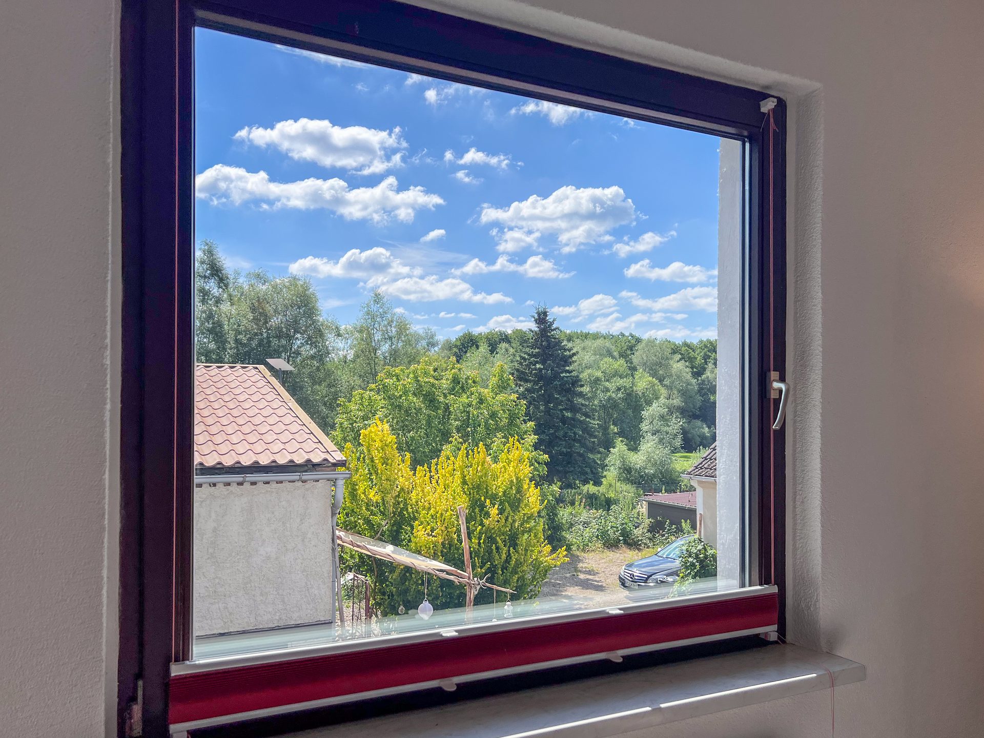 Blick aus dem Fenster ins Grüne